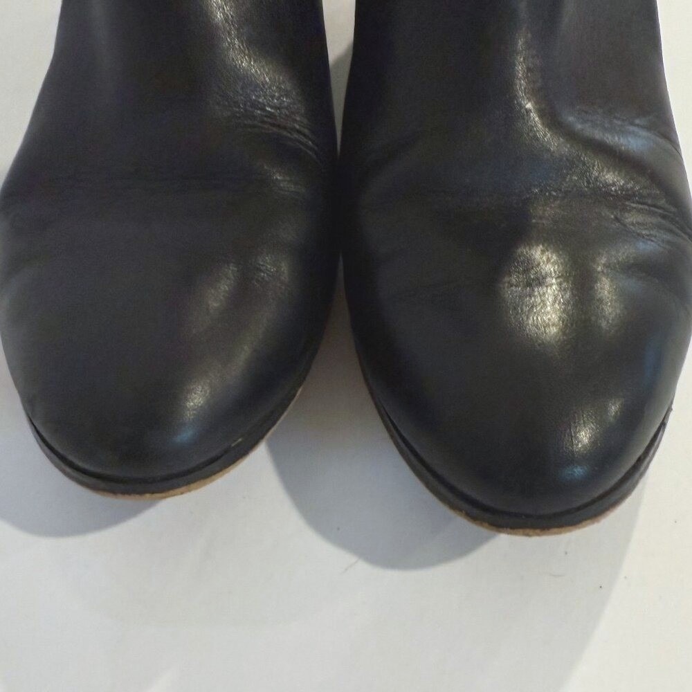 Coach Black Leather Snakeskin Strap Block Heel Ankle Booties Size 9B Round Toe - Picture 3 of 12